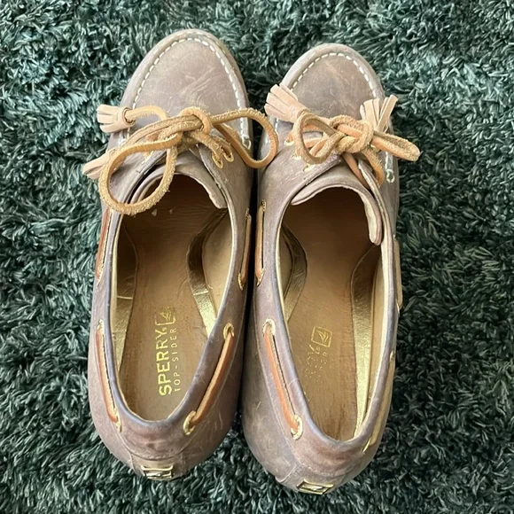 Sperry brown leather wedges - boat shoe style - Picture 3 of 12